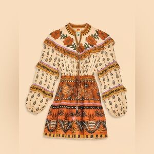 FARM RIO Beige Ainika Floral Ruffle Mini Dress XXS